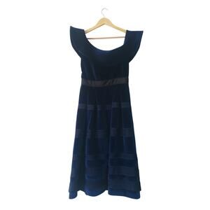 Self-Portrait Off The Shoulder Velvet Midi Dress Blue Size US 6